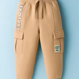 Babyhug French Terry Knit Full Length Lounge Pant With Text Print - Brown-picture-29