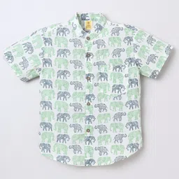 Aww Hunnie Cambric Woven Half Sleeves Elephants Printed Shirt - Green-picture-19