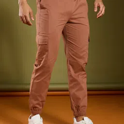 AAHWAN Men Loose Fit High-RiseWaist Flap Pocket Side Cargos Trousers-picture-19