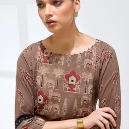 Saanjh Women Ethnic Motifs Printed Regular Pure Cotton Kurta with Trousers image 2