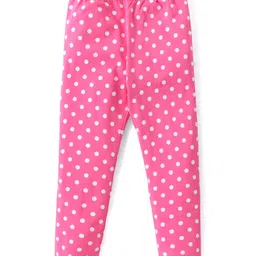 Babyhug Cotton Lycra Knit Full Length Leggings with Polka Dots  & Floral Print Pack of 3 - Pink & Yellow image 2
