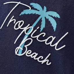 Doreme Single Jersey Knit Above Knee Length Shorts With Tropical Print - Navy Blue image 3