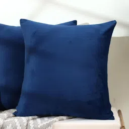 DECOWAT Blue Cotton Linen 2 Pieces Square Shape Cushion Covers - 24 x 24 In-picture-12