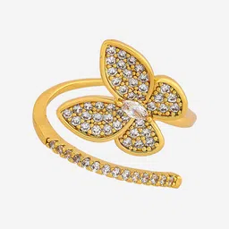 Kushal's Fashion Jewellery Gold-Plated Zircon Studded AdjustableRing image 3