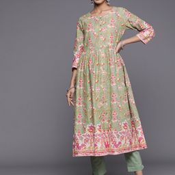 Biba Floral Printed Pure Cotton Anarkali Kurta with Trousers-picture-35