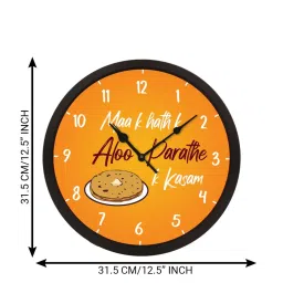 eCraftIndia 'Maa K Haath K Aloo Paranthe Ki Kasam' Yellow Designer Round Analog Black Wall Clock image 4