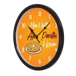 eCraftIndia 'Maa K Haath K Aloo Paranthe Ki Kasam' Yellow Designer Round Analog Black Wall Clock image 5