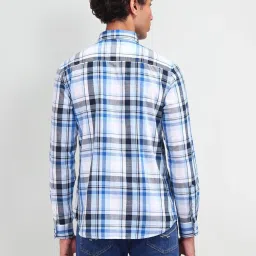 U.S. Polo Assn. Denim Co. Blue Cotton Slim Fit Checks Shirt image 2