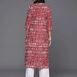 Varanga Maroon Cotton Printed Straight Kurta image 2