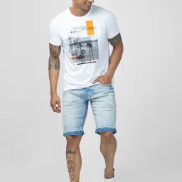 Spykar Light Blue Cotton Regular Fit Denim Shorts image 5