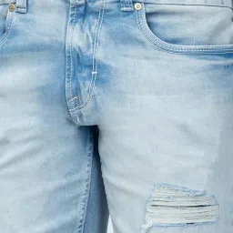 Spykar Light Blue Cotton Regular Fit Denim Shorts image 4