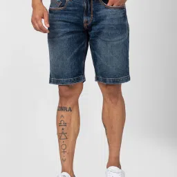 Spykar Vintage Blue Cotton Regular Fit Denim Shorts image 1