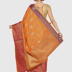 Banarasi Silk Works Orange Woven Saree With Unstitched Blouse image 2