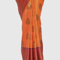 Banarasi Silk Works Orange Woven Saree With Unstitched Blouse image 4