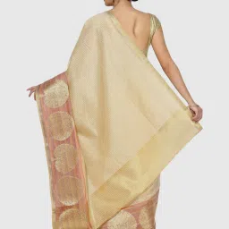 Banarasi Silk Works Cream Silk Woven Saree With Unstitched Blouse image 2