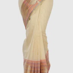 Banarasi Silk Works Cream Silk Woven Saree With Unstitched Blouse image 4