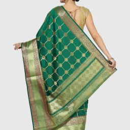 Banarasi Silk Works Green Woven Saree With Unstitched Blouse image 2