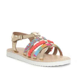 Aria Nica Kids Golden & Coral Ankle Strap Sandals-image-90