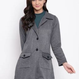 Belle Fille Dark Grey Textured Long Coat-picture-5