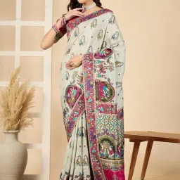 Saree Mall Sea Green Viscose Self Saree with Blouse Piece image 3