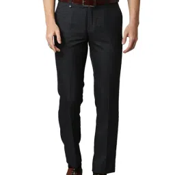 Park Avenue Dark Blue Regular Fit Flat Front Trousers-picture-30