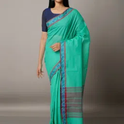 Unnati Silks Green Cotton Floral Print Saree With Unstitched Blouse-image-26