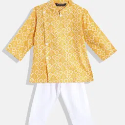 READIPRINT FASHIONS Kids Yellow & White Printed Full Sleeves Kurta With Pyjamas-image-89