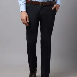 Cantabil Dark Navy Regular Fit Flat Front Trousers-picture-33