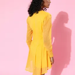 KASSUALLY Yellow Self Design A Line Dress image 2