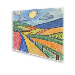 Nestroots Crayon Hand Drawn White Frame Landscape Canvas Wall Painting - Set of 2 image 2