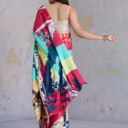 navyasa by liva Maroon Printed Saree With Unstitched Blouse image 2