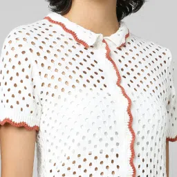 Only White Cotton Self Design Shirt image 4