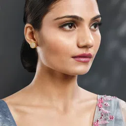 Peora Gold Plated Cubic Zirconia Studded Round Stud Earrings image 2