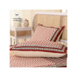 Peepul Tree Maroon & Black Cotton 280 TC Double Bedsheet with 2 Pillow Covers image 2