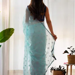 Saree Mall Blue Embellished Saree With Unstitched Blouse image 2