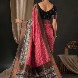 Saree Mall Pink & Black Woven Saree With Unstitched Blouse image 2