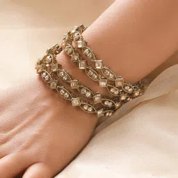 Aatmana Gold-Plated Pearl & White Kundan Studded Bangles - Set of 4 image 2