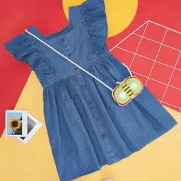 Pantaloons Junior Kids Blue Cotton Regular Fit Dress-picture-36