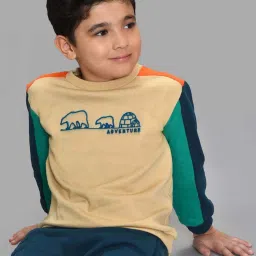 MiArcus Unisex Beige Color Block Full Sleeves Sweatshirt image 2