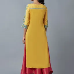 Aurelia Yellow & Green Printed Straight Kurta image 2