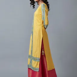 Aurelia Yellow & Green Printed Straight Kurta image 3