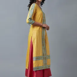 Aurelia Yellow & Green Printed Straight Kurta image 4