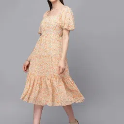 Gipsy Orange Printed Georgette Regular Fit Dress image 2