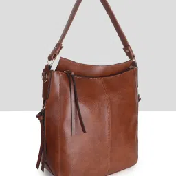 Yelloe Tan Solid Large Shoulder Handbag image 2