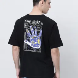 Kryptic Black Relaxed Fit Printed Oversized Crew T-Shirt image 2