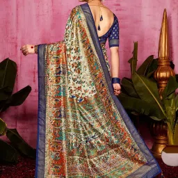 Saree Mall Beige Printed Sarees With Unstitched Blouse image 2