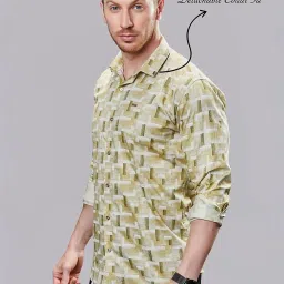 Almaty Yellow Cotton Slim Fit Printed Shirt image 2