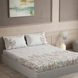 DDECOR Live beautiful Pink Cotton Floral 145 TC Double Flat Bedsheet with 2 Pillow Covers-picture-25