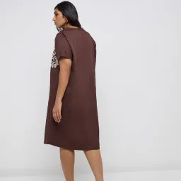 Gia by Westside Dark Brown Embroidered Cotton A-Line Dress image 2