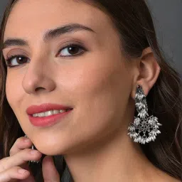 Sohi Silver Plated Floral Drop Earrings image 2